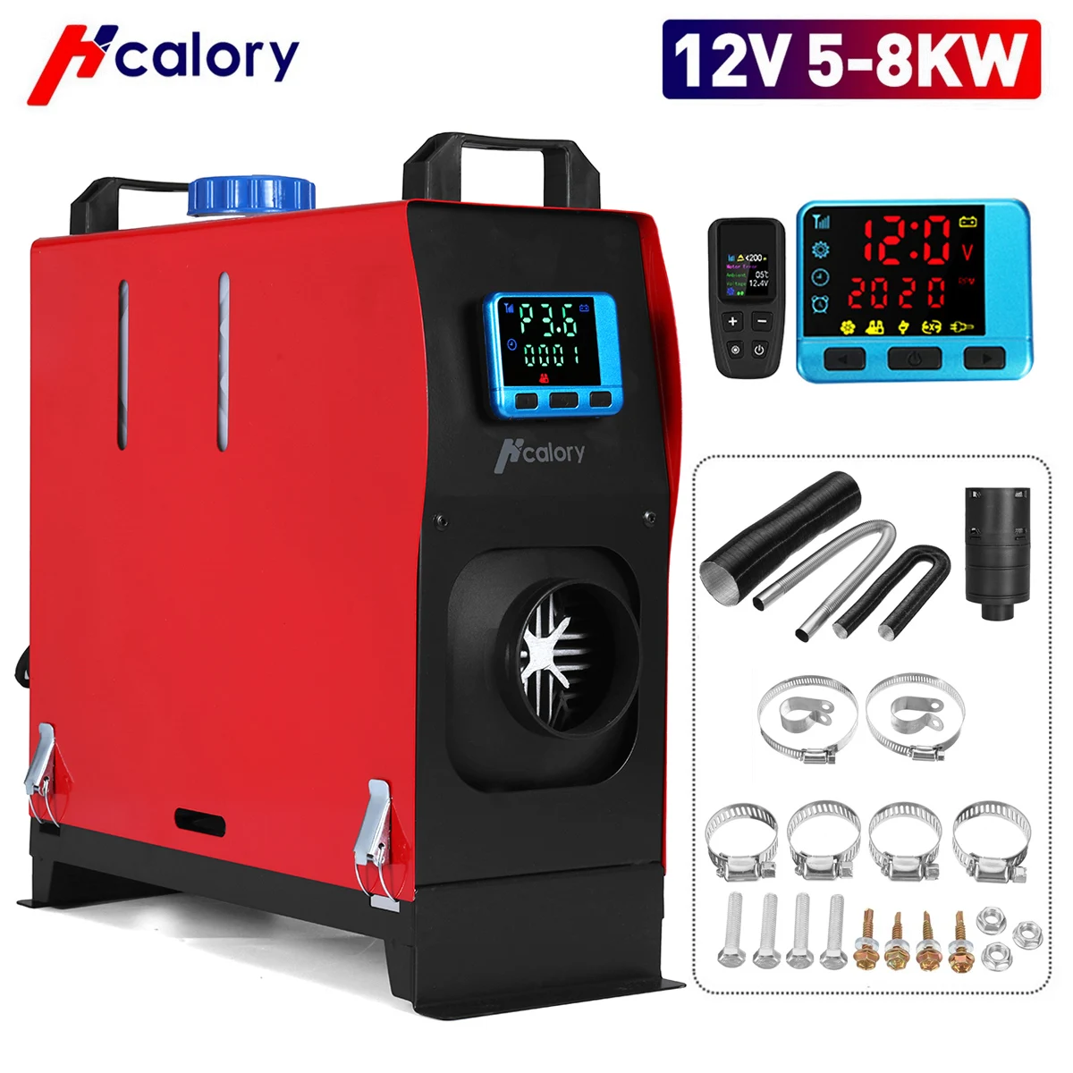 Hcalory All in One 5-8KW 12V 2KW Car Heating Diesels Air Parking Heater+New LCD Switch Remote Control For Car Truck Bus Garage