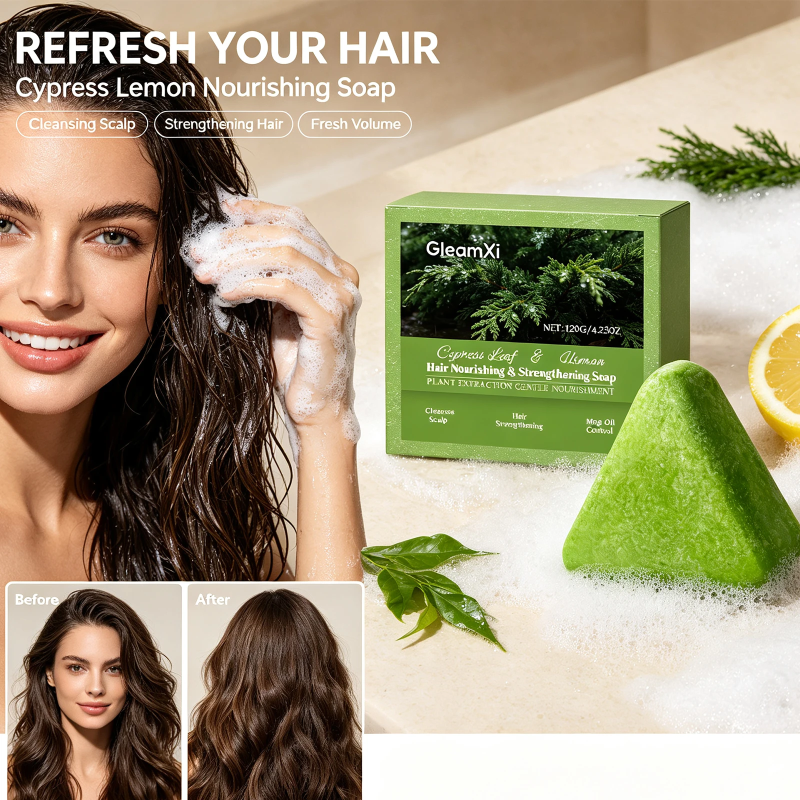 120g Platycladus Leaf Hair Soap Cleansing Nourish Hair Follicles Promote Healthy Hair Boost Growth Improve Thin Hair Condition