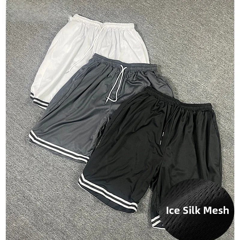 アイスシルクメッシュスポーツショーツメンズ夏ルーズプラスサイズ太った男性アウトドアウェア薄い速乾性ストレートカジュアルパンツ