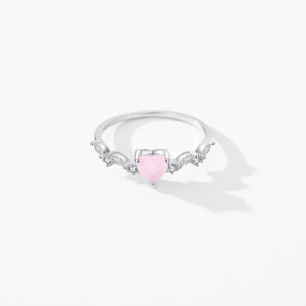 MODIAN 925 Sterling Silver Elegante cuore di cristallo rosa Anelli di barretta per le donne Compleanno Regalo romantico Accessori di gioielleria raffinata