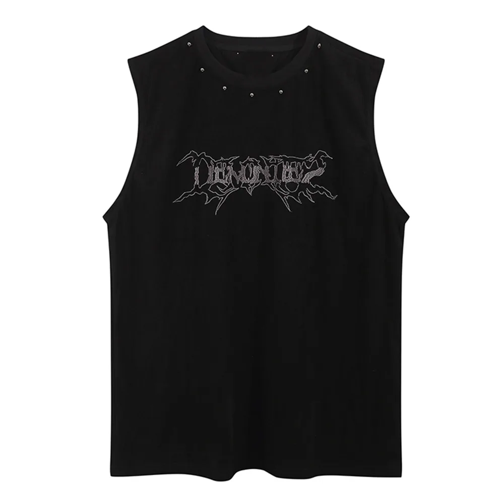 Vintage Men\'s Y2K Vest Letter Washed Tank Tops Summer High Street Punk Style Vest Hip Hop Unisex Sleeveless T-shirts Streetwear