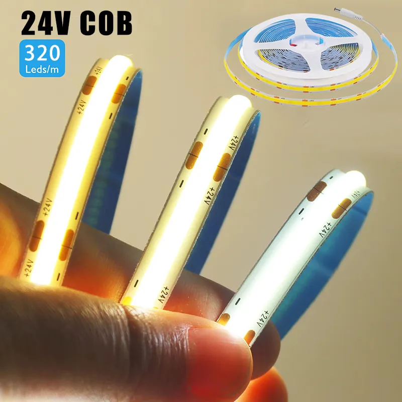 

24V COB LED Strip Light 320 LEDs/m 5M/10M High Density Flexible Tape Ribbon 3000-6000K RA90 Led Lights