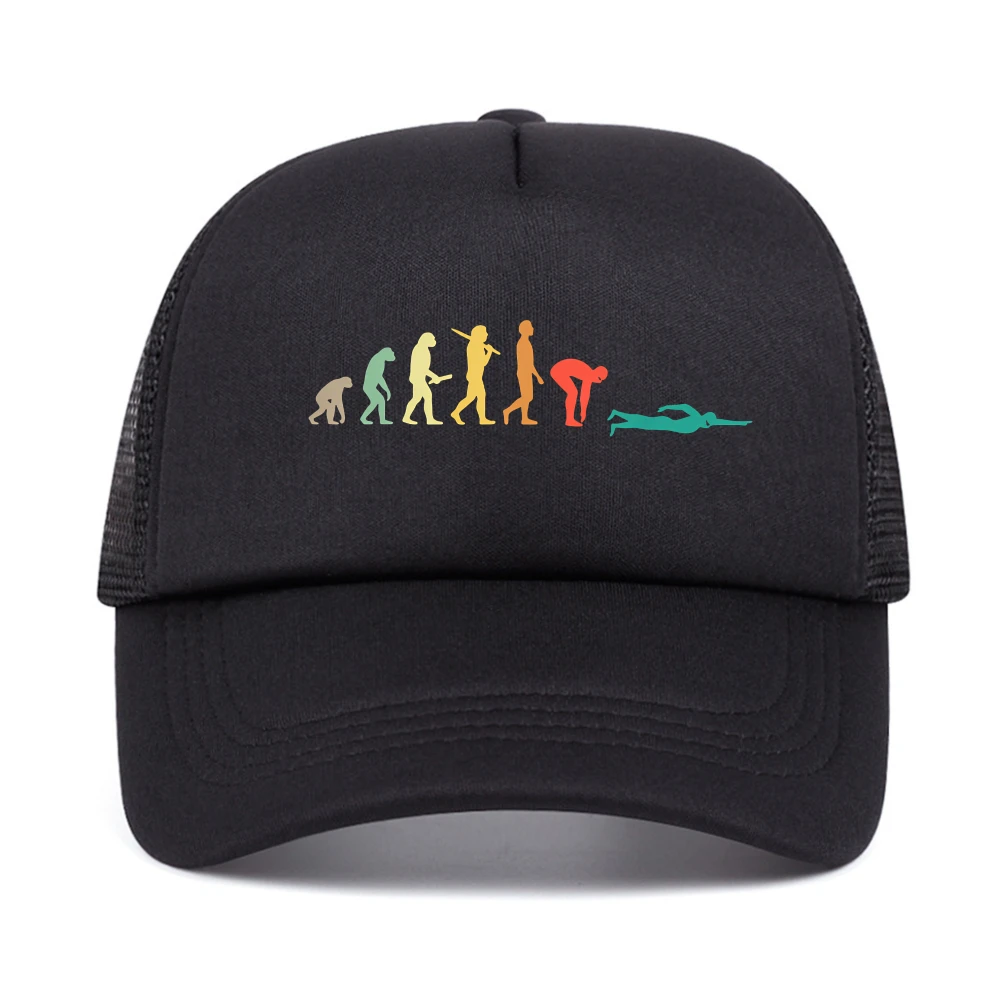 Retro Swimming Evolution Gift for Swimmers baseball cap fashion men women Breathable Snapback Hat Casquette mesh trucker hats