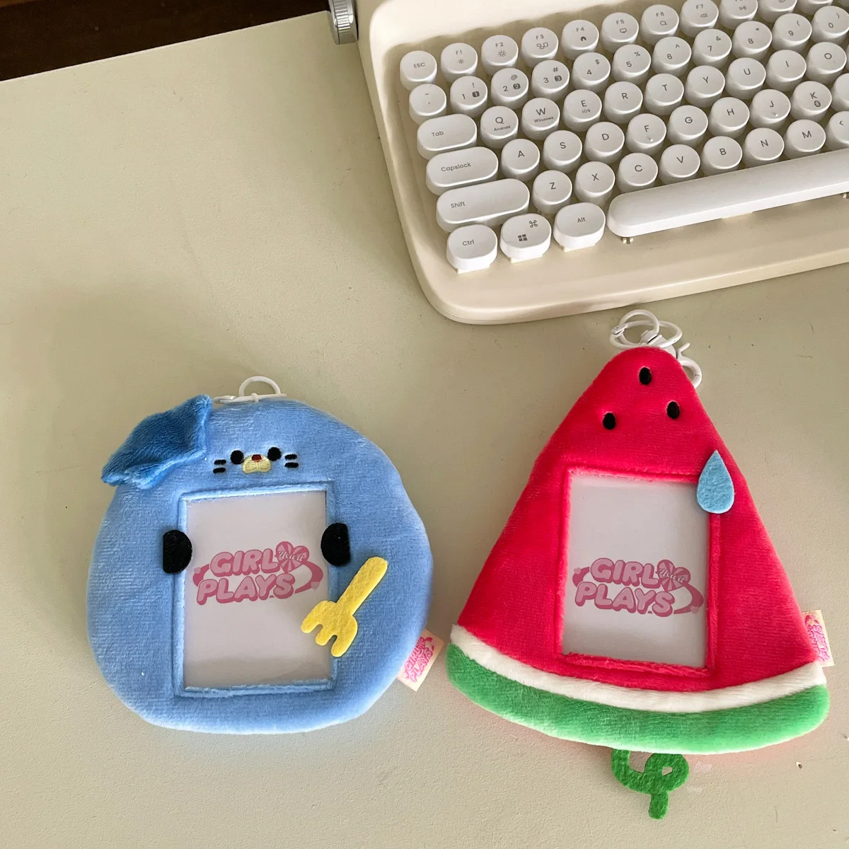 Kawaii Cartoon Fruit Series Soft Plush 3 Inch Kpop Photocard Holder Photo Card Holder Bag Pendant School Stationery