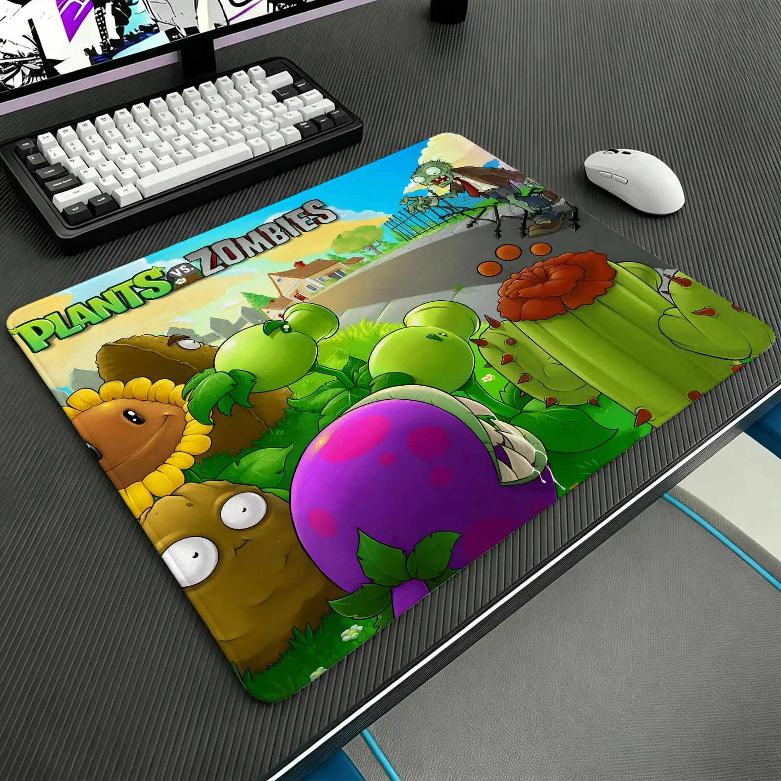 S/M/L E‑Sports Pad,PLANTS VS ZOMBIE PVZ MAPS Mouse Pad Tough Stitched Border for Lightweight Portable Laptop and Office Gaming