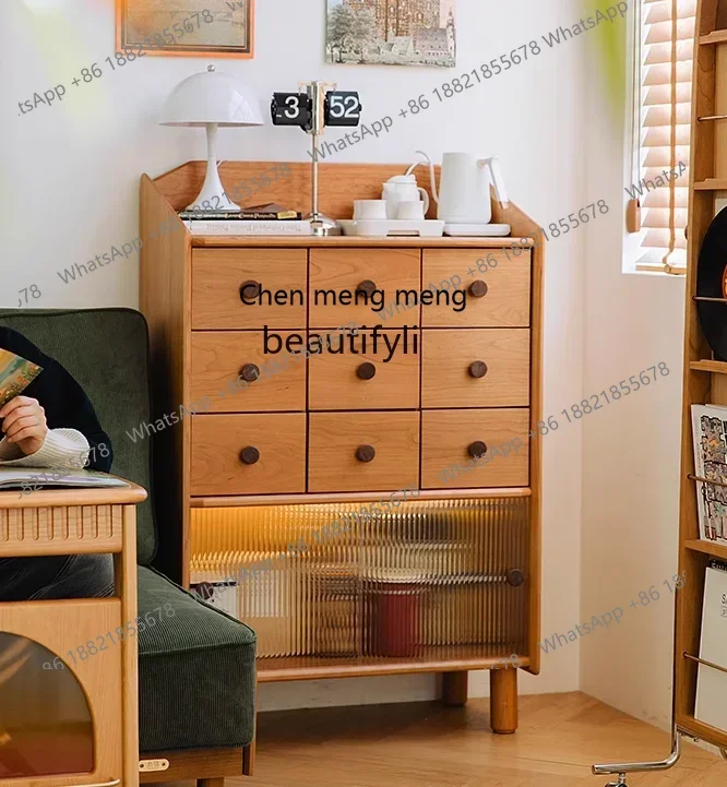 ss8350 Nordic side cabinet, nine compartments, solid wood living room, wall drawers, storage, bedroom storage cabinet