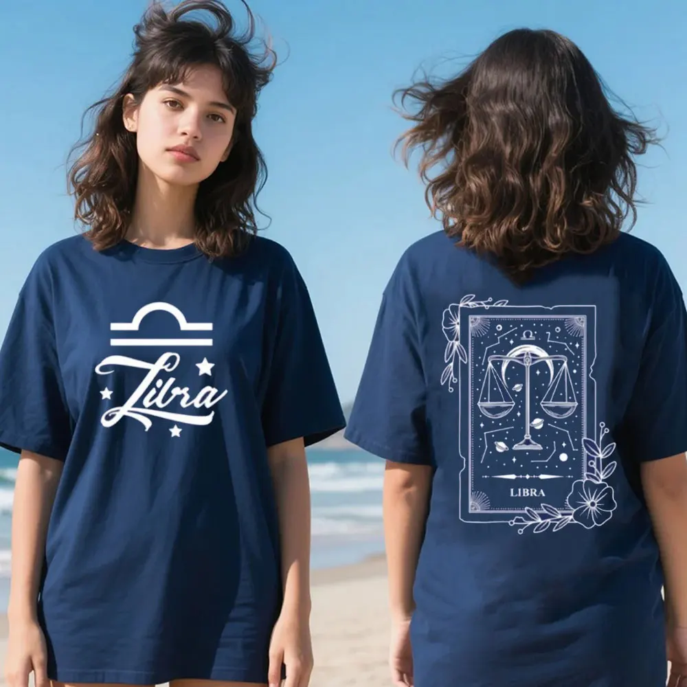 Libra Birthday Gift Astrology T-shirt Unisex Libra Zodiac Double Sided Printed Tee Libra Vintage Shirt Fashion Astrology Tshirt