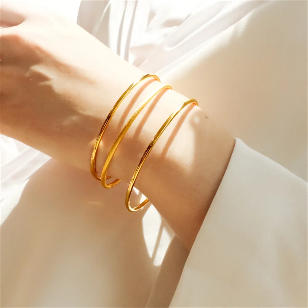 Copper Fashion Gold Color Round Band Bangles For Women Cuff Muslim Bracelet On Hand Drop Ship Trendy Jewelry Accessorise