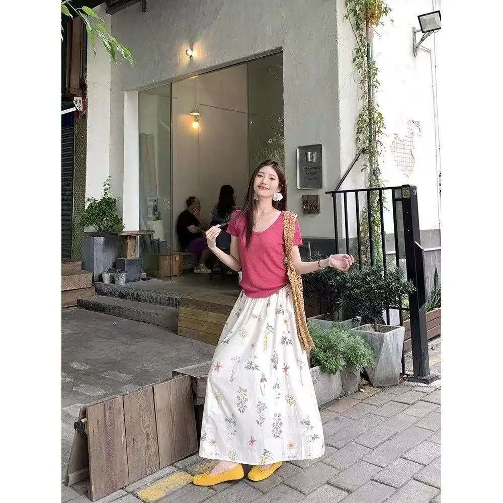 

Summer Floral Print Halter Neck Dress Pink Salt Series Two-Piece Set Women's Fashion Casual Style Polyester Fabric