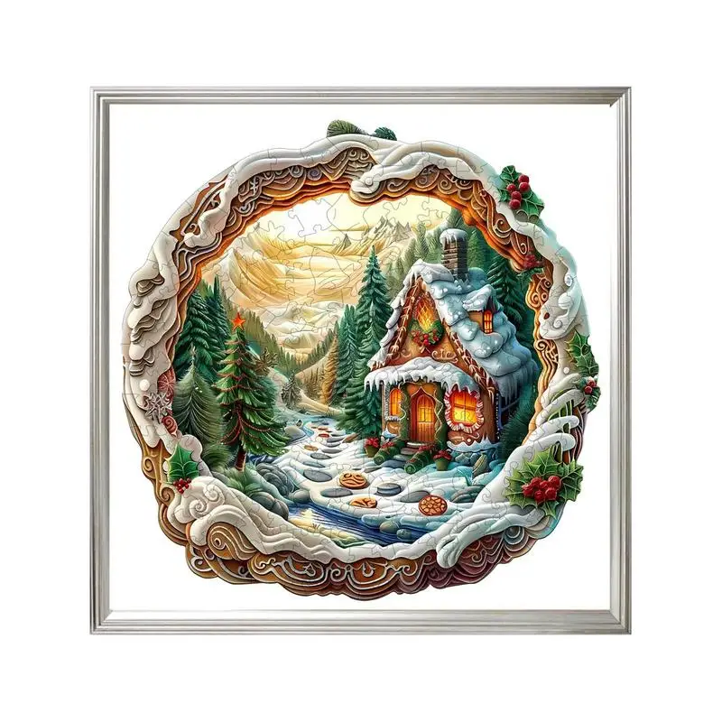 Jigsaw Puzzles Wooden Unique Shape Jigsaw Puzzles Flat Puzzles With 3D Visual Effect Christmas Themed Toys Family Game For