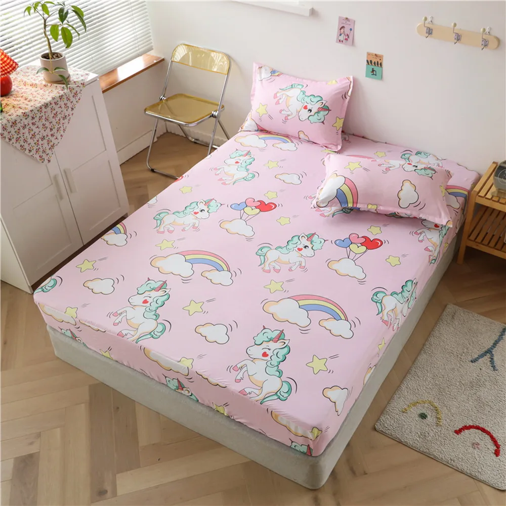 Summer home bed mattress Round Fitted sheet comfortable rubber linen Cartoon unicorn sabana(no pillowcase)90*200 150*200 180*200