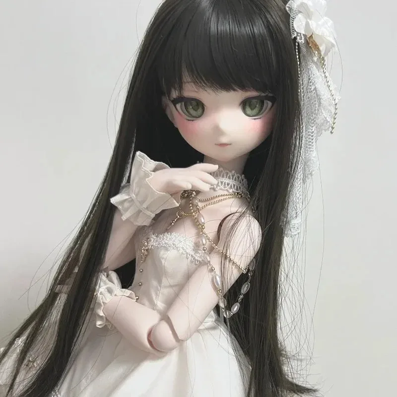 

1/3 1/4 1/6 Doll's Wig for 60/45/30cm Bjd Doll Girl Toys Black Long Straight Hair with Bangs Dress Up Doll Accessories, No Doll