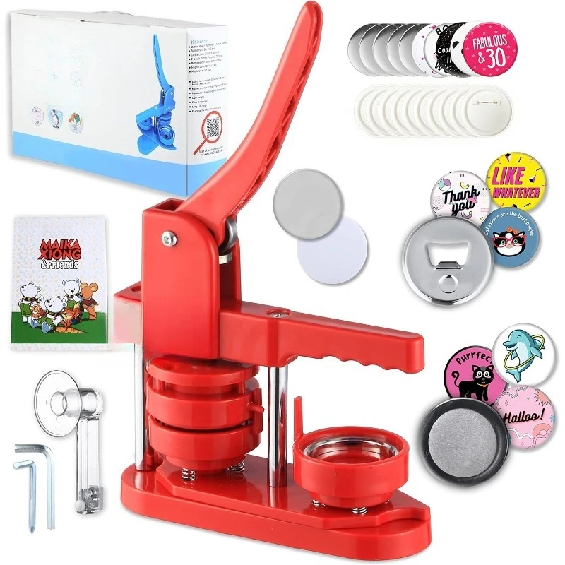 

Maker Machine 2.25 inch (58mm) - (100 Buttons, 5 Bottle Openers, 5 Fridge Magnets, 500+ Free Designs,Circle Cutter&Magic