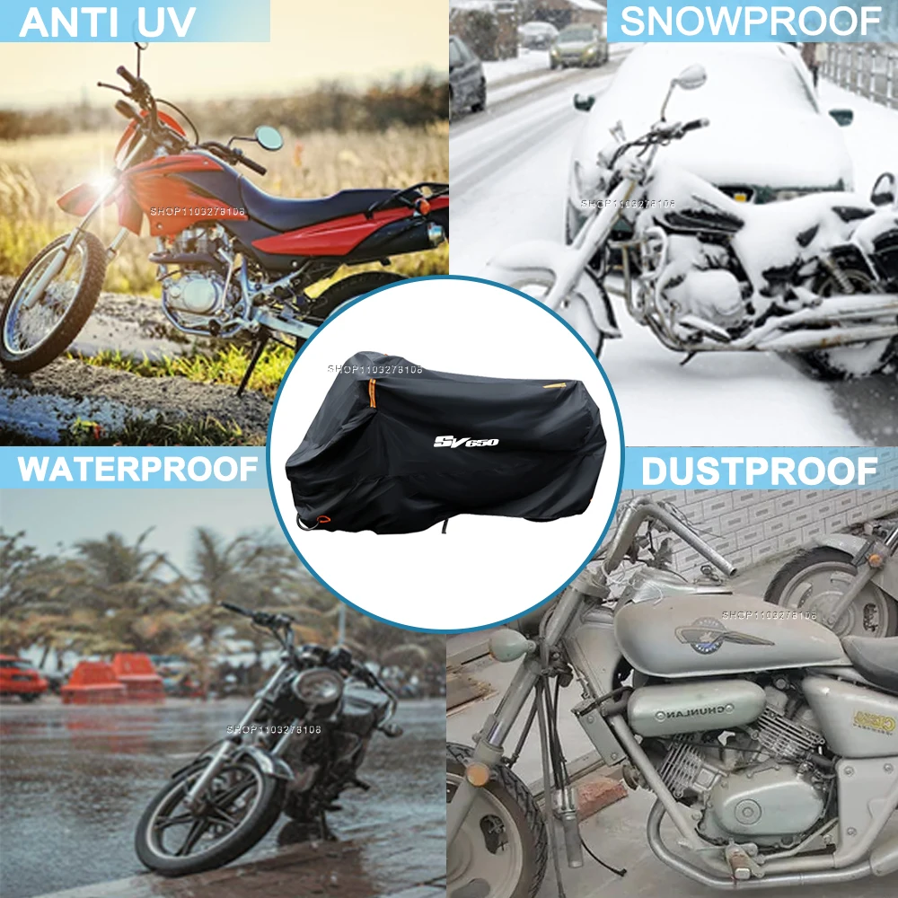 Capa para motocicleta à prova d'água, para todas as estações, à prova de poeira, proteção uv, scooter, capa de chuva para suzuki sv650/s sv 650 s 199