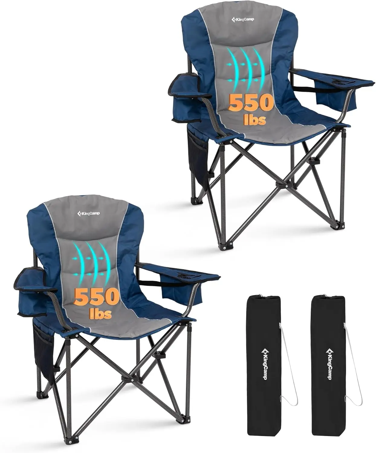 

Oversized Camping Chair with Adjustable Lumbar Support, 550lbs Heavy Duty Padded Folding Lawn Chair for Adults, Outdoor Armchair with Cooler Bag, Cup Holder & Side Pocket