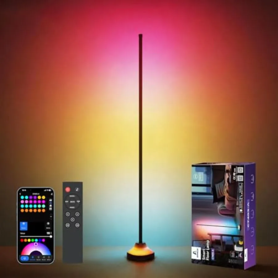 Smart RGBW Floor Lamp, 1000 lm LED Standing Lamp with APP Control, Dimmable Modern Corner Floor Lamp for Living Room, Bedroom,
