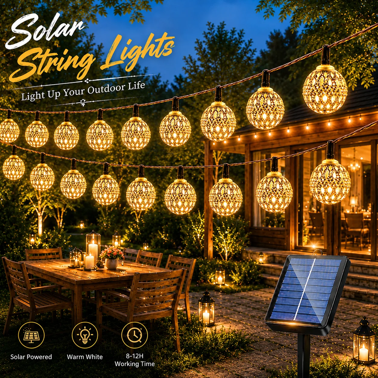 Solar String Lights Moroccan Globe Ball Fairy Lights Solar Powered 5M/20LED 6.5M/30LED Warm White 8 Modes for Garden Patio Chris