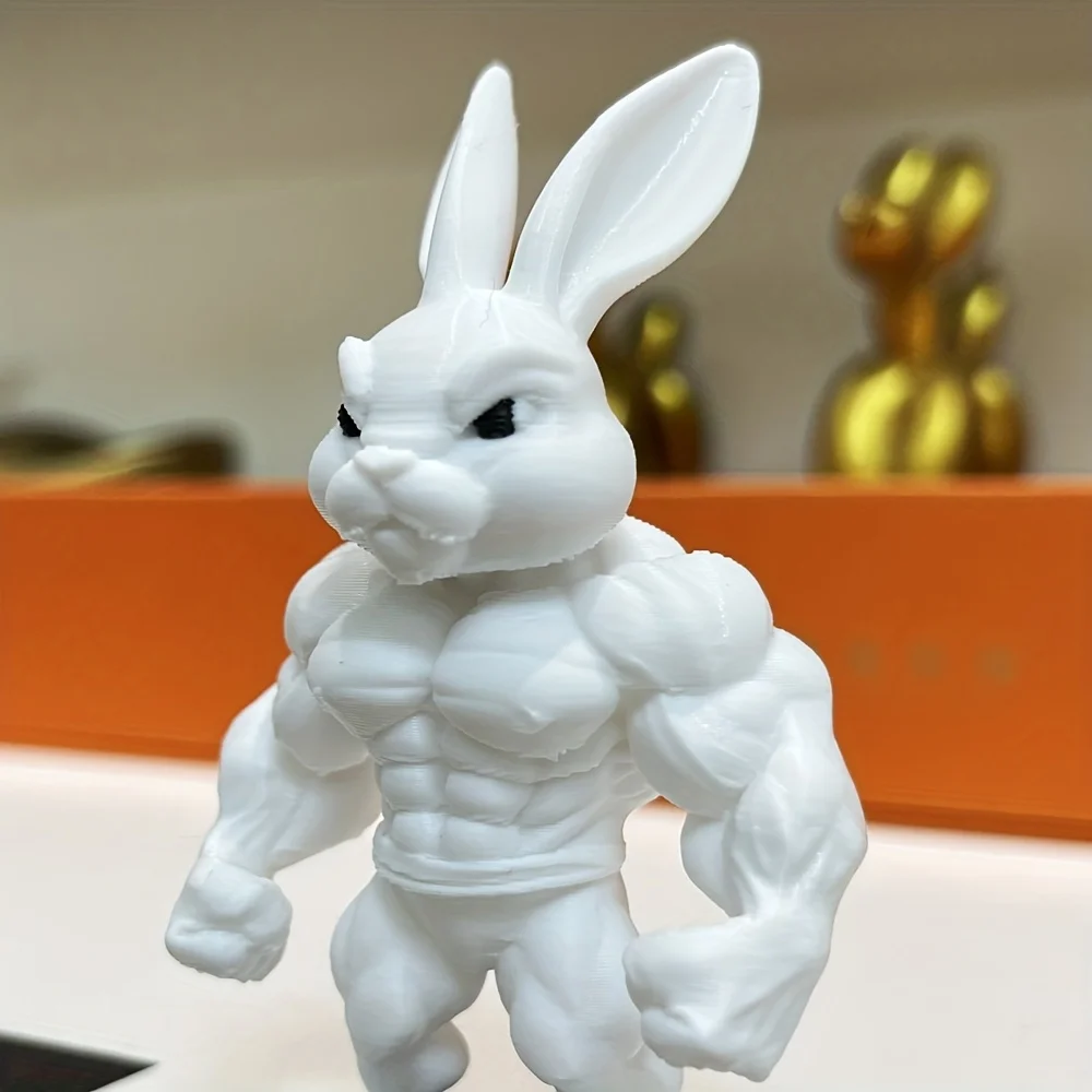 1 Stück weiße Muskelhasen-Figur als Dekoartikel für Schreibtisch, Eingangsbereich, Arbeitszimmer oder Fernsehschrank, auch als Geschenk für Freunde oder Liebhaber geeignet. – Detail 3