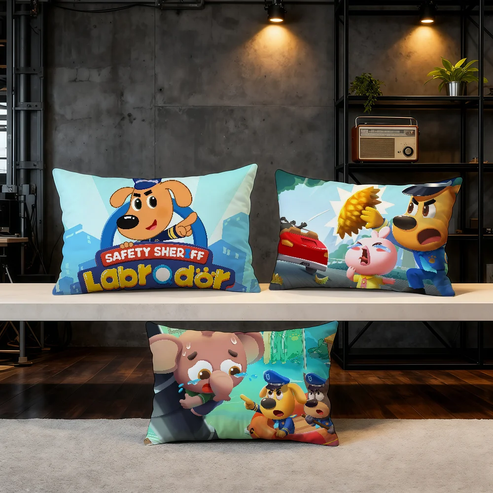 Cartoon Safety Sheriff Labrador cushion cover Hit Product Home Sofa living Room Double-sided Soft Decorative Pillow Cover