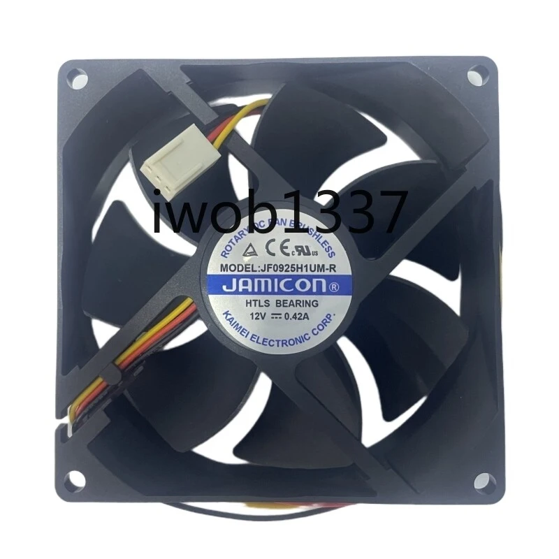 For Jamicon JF0925H1UM-R DC 12V 0.42A 3-Wire Server Square Fan 90*90*25mm