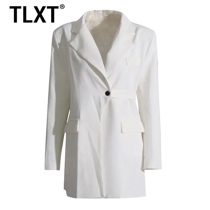 

TLXT женский элегантный новый костюм с воротником, длинными рукавами и планкой на одной пуговице, однотонный, с коротким поясом, весенний блейзер 2025 года XK1092