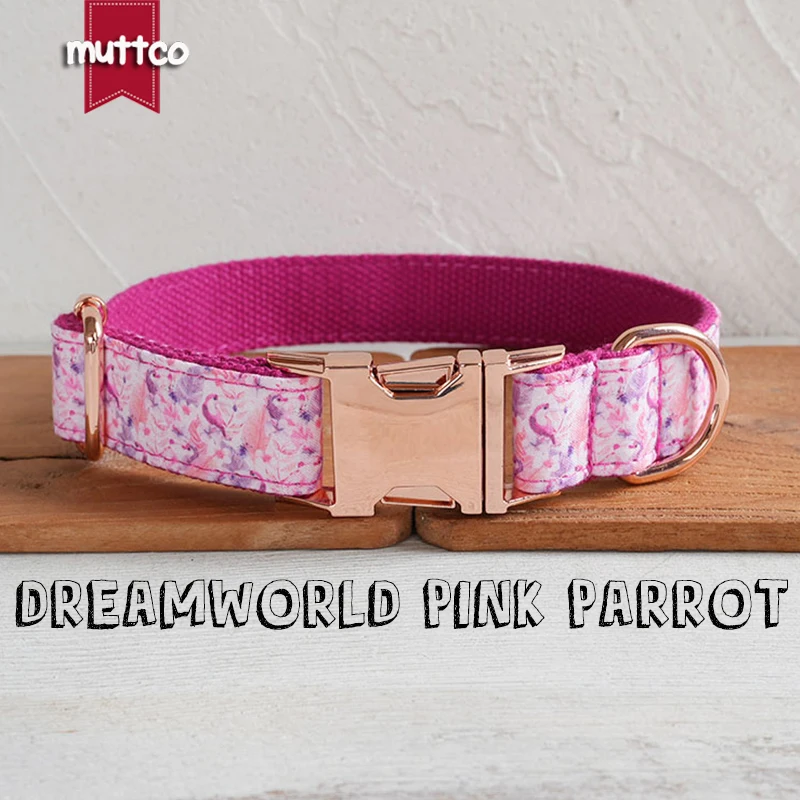 MUTTCO this pink-purple pattern-themed dog collar presents a dreamy DREAMWORLD PINK PARROT and heartwarming style UDC203