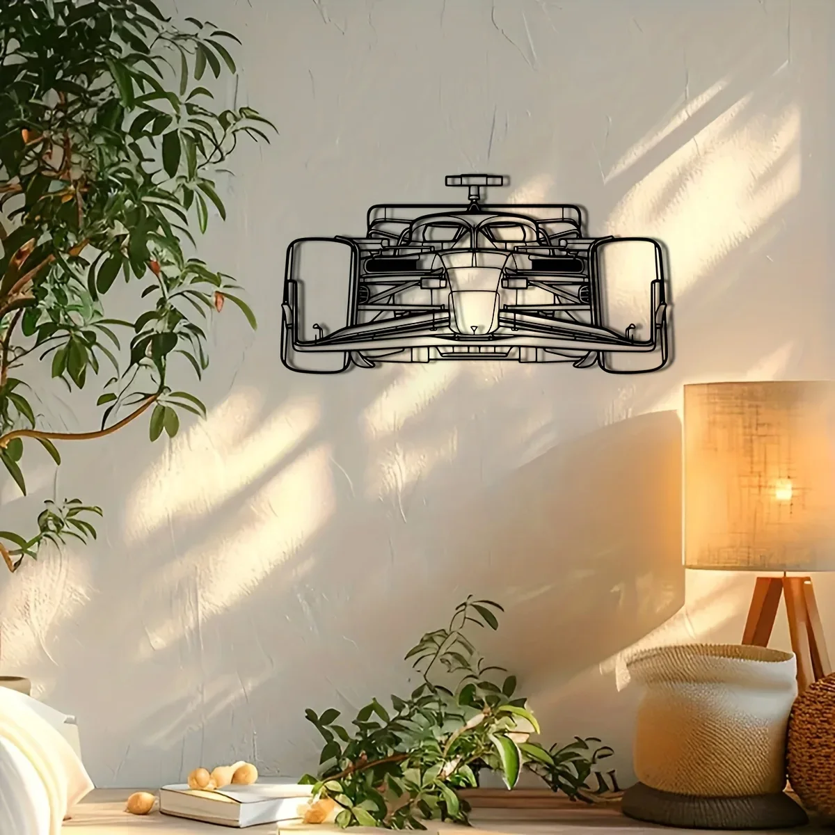 Racing Car Silhouette Metal Wall Art, 1pc Metal 15.74*8.11 inches - Elegant Black Iron Decor Ideal for Home Patio Balcony