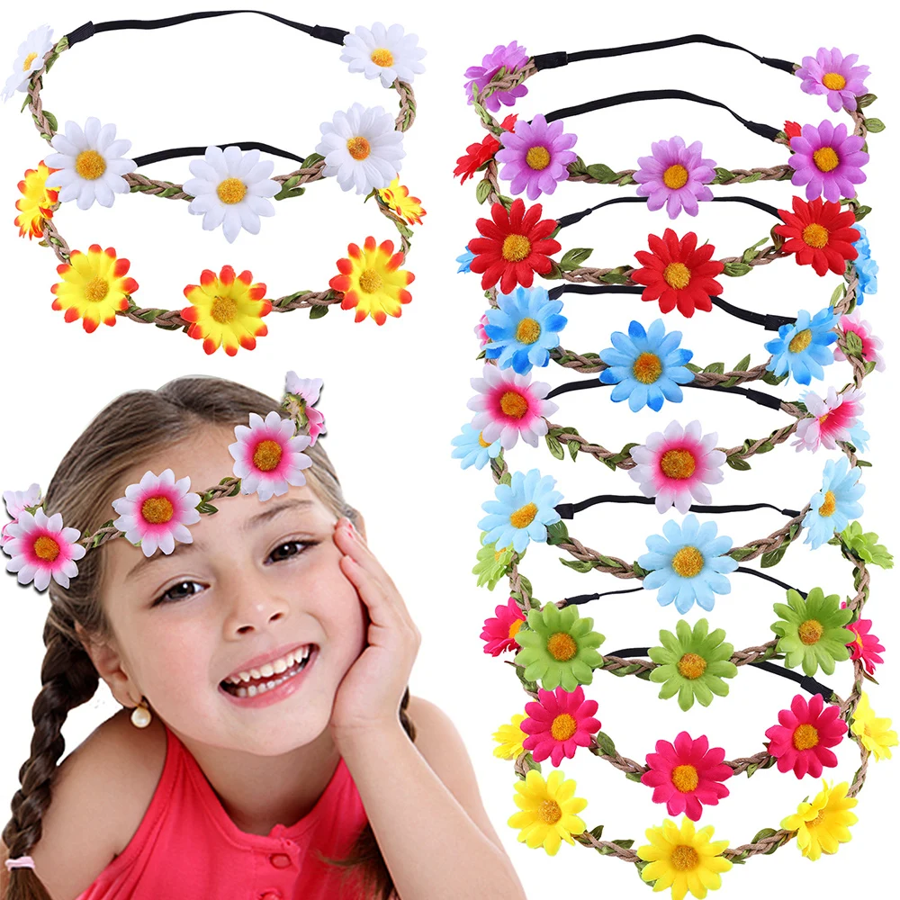 

Fashion Sunflower Flower Elastic Headband Rope Bride Wedding Wreath Hairband Children's Daisy Headbands Party Cosplay Headwear