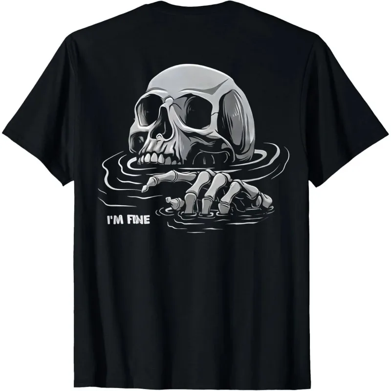 Men's T Shirt Vintage Tee Women Cotton Summer Oversized Streetwear Novelty Loose Funny I'm Fine Skeleton Drowning Loose Top
