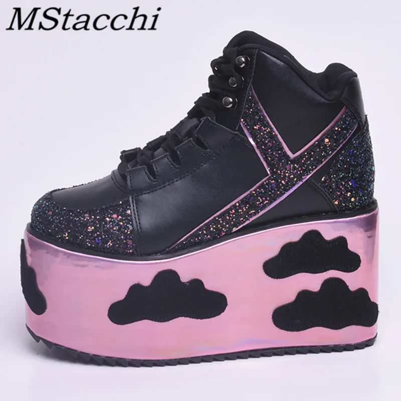 Colorful clouds Platform Shoes For Woman Punk Style Lace-up High Heel Wedges Shoes Sweet Women Ankle Boots For Mujer Shoes 2026