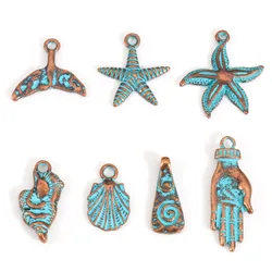 10pcs Vintage Patina Charms Antique Bronze Blue Star Shell Metal Pendants DIY Bracelets Necklace Women Party Jewelry Findings