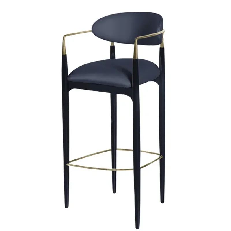Modern Deluxe Leather High Chair Hotel Restaurant Kitchen Aluminum Gold Plated Armbar Chair