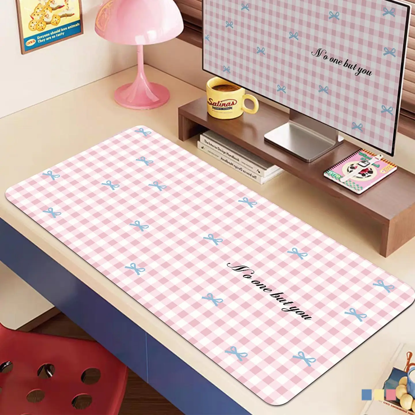 Leather Desk Pad Protector Pink Rabbit Polka Dots Y2K Mouse Pad Office Desk Mat Waterproof Oilproof PU Desk Blotter Keyboard Pad
