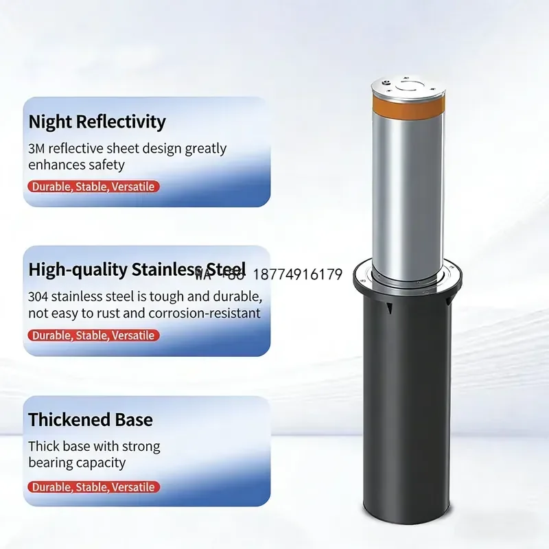 wmwmnu 304 Stainless Steel Fully Automatic Lifting Column Retractable Bollard Guardrail Engineer Grade Reflective IP68ODM OEM
