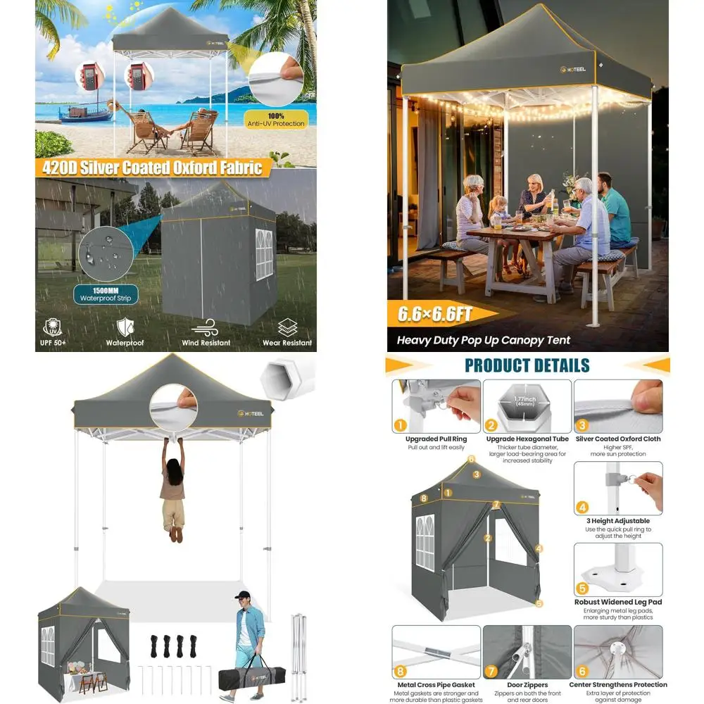

6.6ft Hexagonal Pop-Up Canopy with Carry Bag, Waterproof UV50+, Thick Legs, Gray for Events