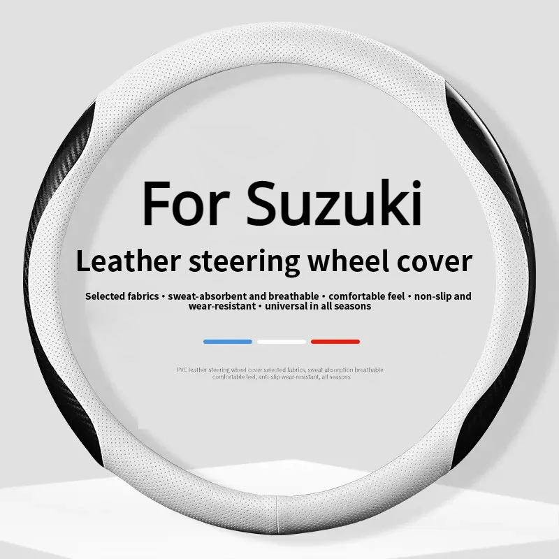 For Suzuki Jimny Samurai SX4 S Cross Swift Grand Vitara Alto Liana 3D Embossing Carbon Fiber Leather Car Steering Wheel Cover