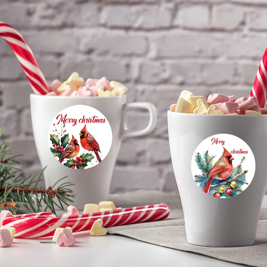 150 Pcs Merry Christmas Stickers 15 Designs Cardinal Red Bird Decals Assorted Xmas Adhesive Decorative Stickers.