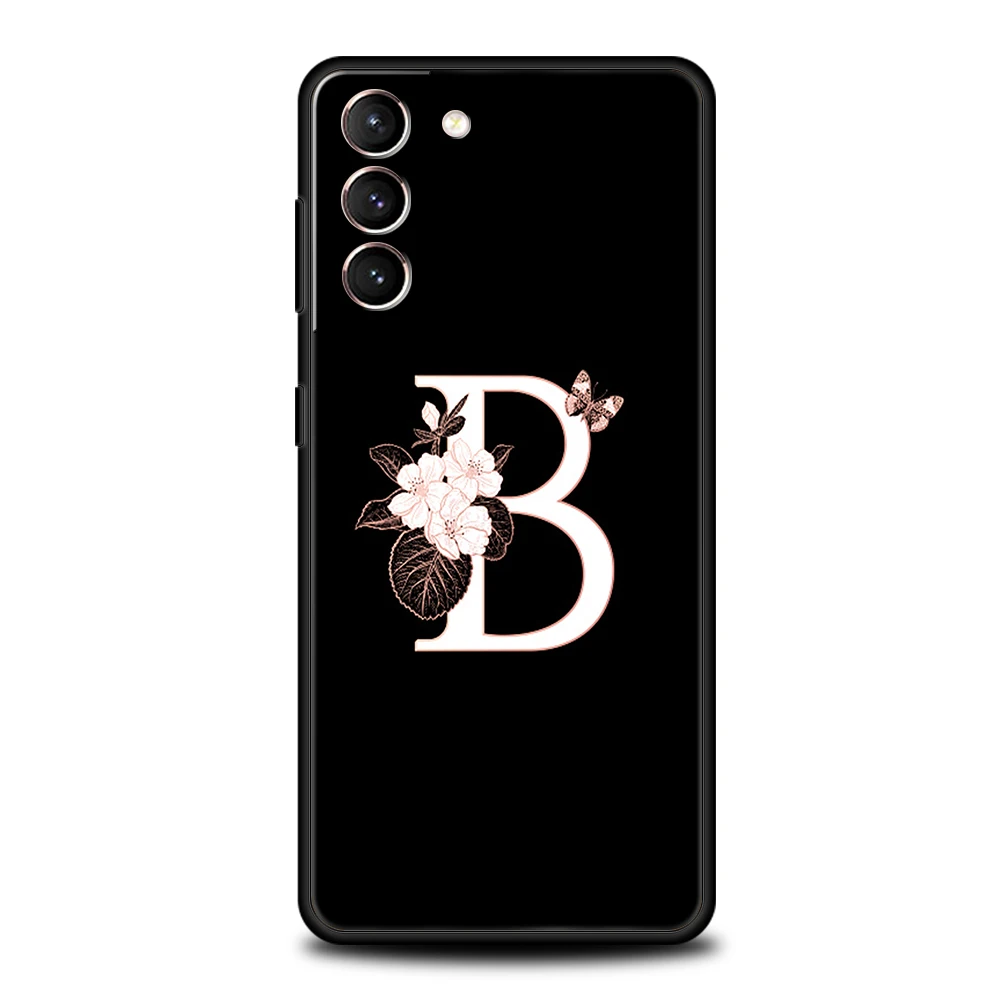 Etui na pierwszą literę kwiatową do Samsung Galaxy S24 S23 S22 S20 S21 FE Ultra S10 S10E S9 S8 Plus 5G silikonowe pokrowce na telefon Capas — zdjęcie 6