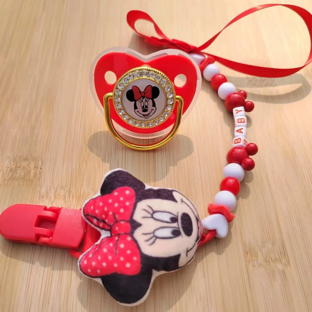 [Kawaii Minnie Mouse print] Baby pacifier clip chain can be customized alphabet baby dummy Silicone BPA free baby teeth baby