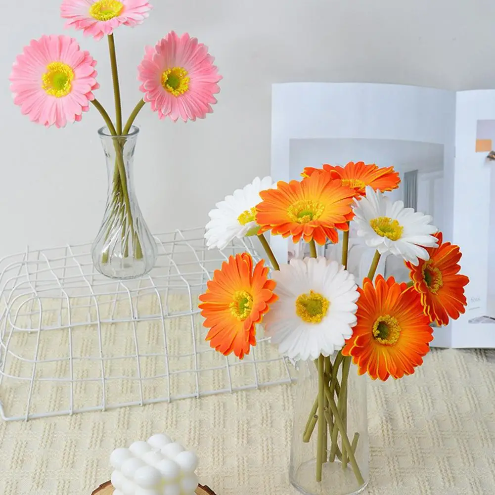 Artificial Gerbera Flowers Long-lasting Fake Blooms Realistic Gerbera Jamesonii Silk Flower Branch with Stem Home Decorations