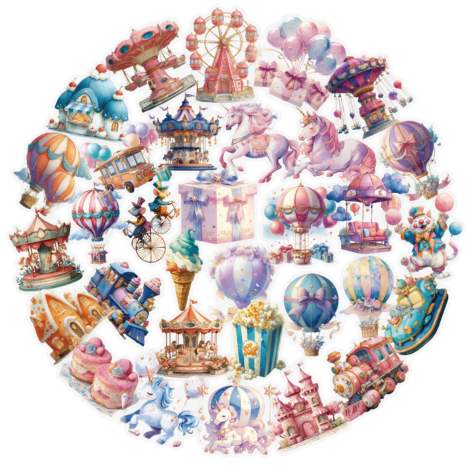 56PCS Fantasy Vergnügungspark Bunte Aufkleber Wasserdicht Cartoon Graffiti Dekoration DIY Kinder Spielzeug Laptop Gitarre Fahrrad Aufkleber