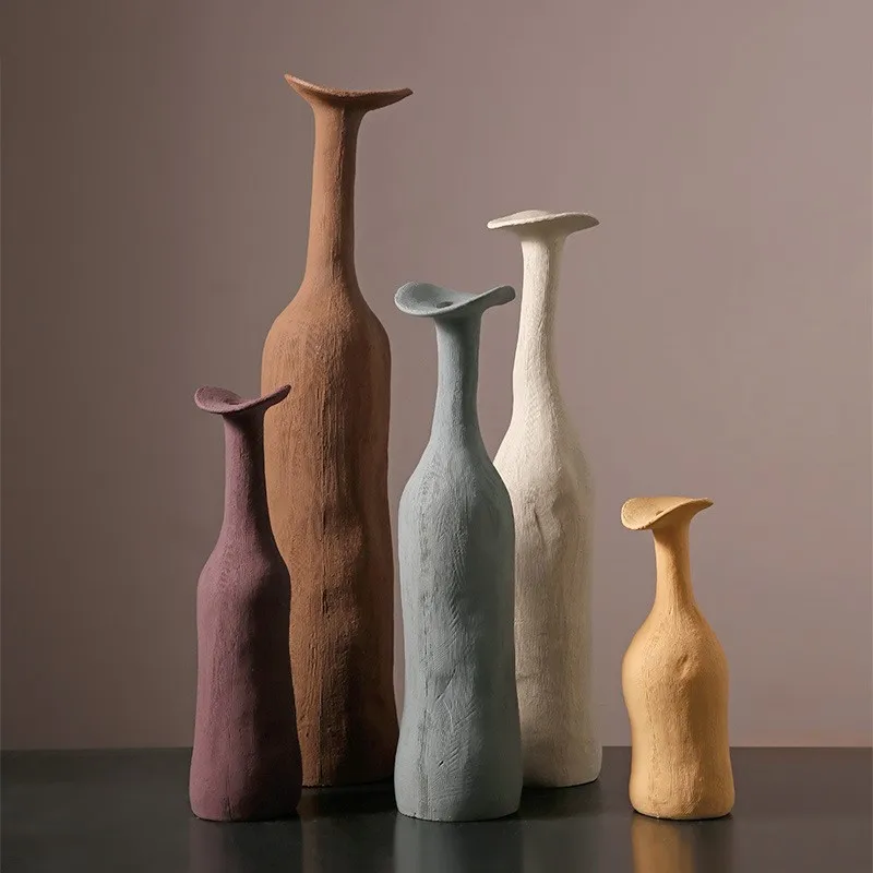 Florero de cerámica de estilo nórdico, decoración moderna para el hogar, Color Morandi, arte Simple, decoración primitiva para sala de estar, arreglo floral, 1 ud.