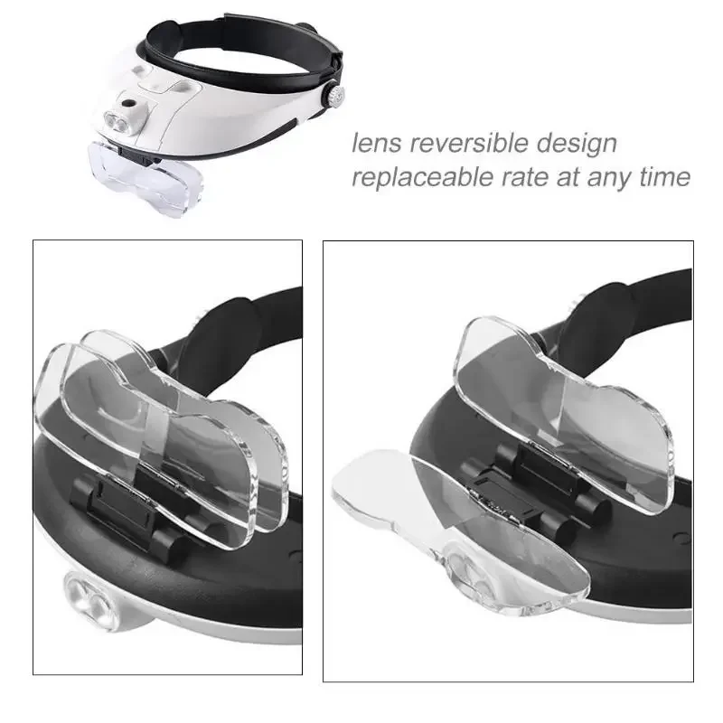 Magnifying Glasses, LED Light Lamp Head Loupe, Jewelry Headband Magnifier Eye Glasses, Optical Glass Tool, Beekeeping Tool