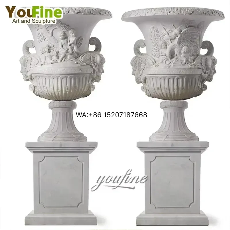 Wmwmnu Large Size Natural Stone Outdoor Garden Modern Style Marble Flowerpots for Sale