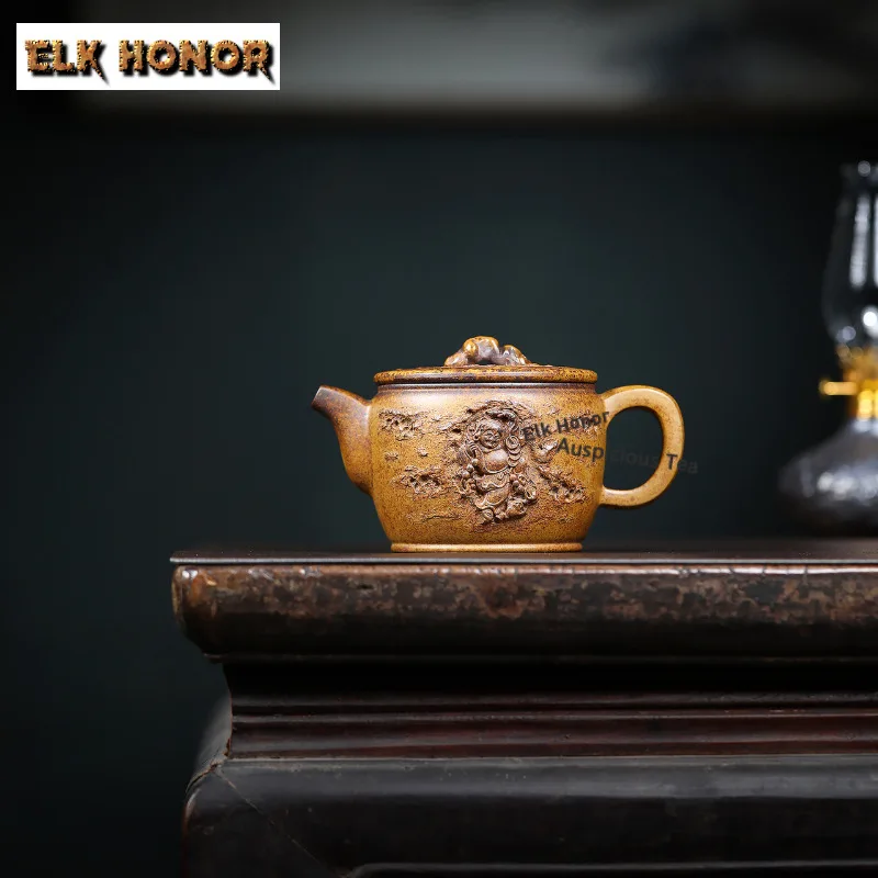 

280ml Luxury Yixing Purple Clay Teapots Handmade Taihu Stone Pot Raw Ore Golden Clay Tea Maker Kettle With Filter Zisha Tea Set
