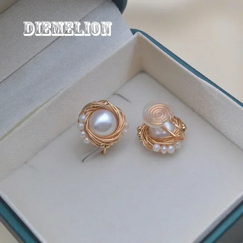 Handmade High Quality Natural Freshwater Pearl Clip on Earrings for Women Non Pierced No Ear Hole Mosquito Coil Ear Clip