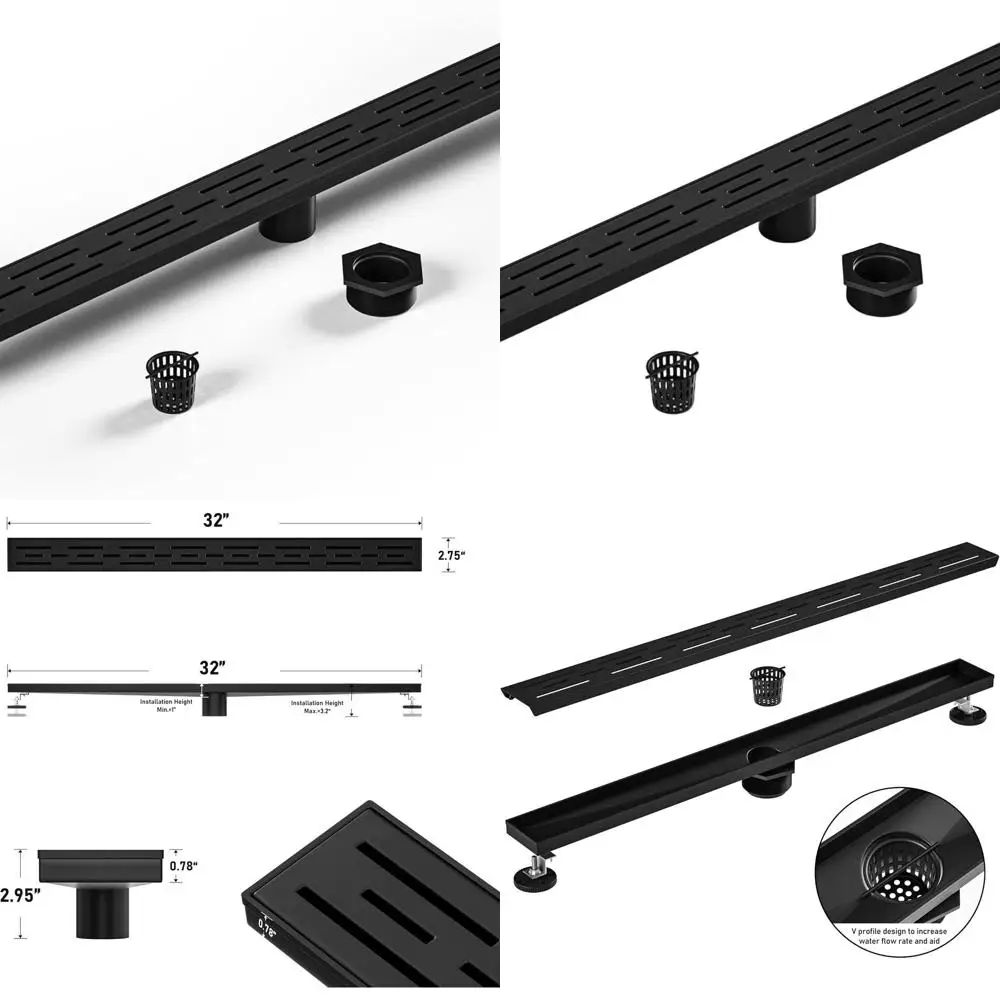 

32 Matte Black 304 Stainless Steel Linear Shower Drain | Hair Strainer Included | Fast Drainage | Upgrade Your Bathroom