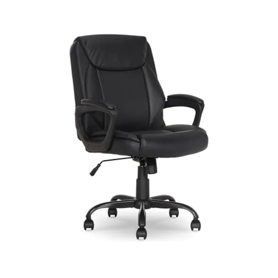 

Basics Classic Puresoft PU Padded Mid-Back Height Adjustable Office Computer Desk Chair with Armrest 26D x 23.75W x 42H Black