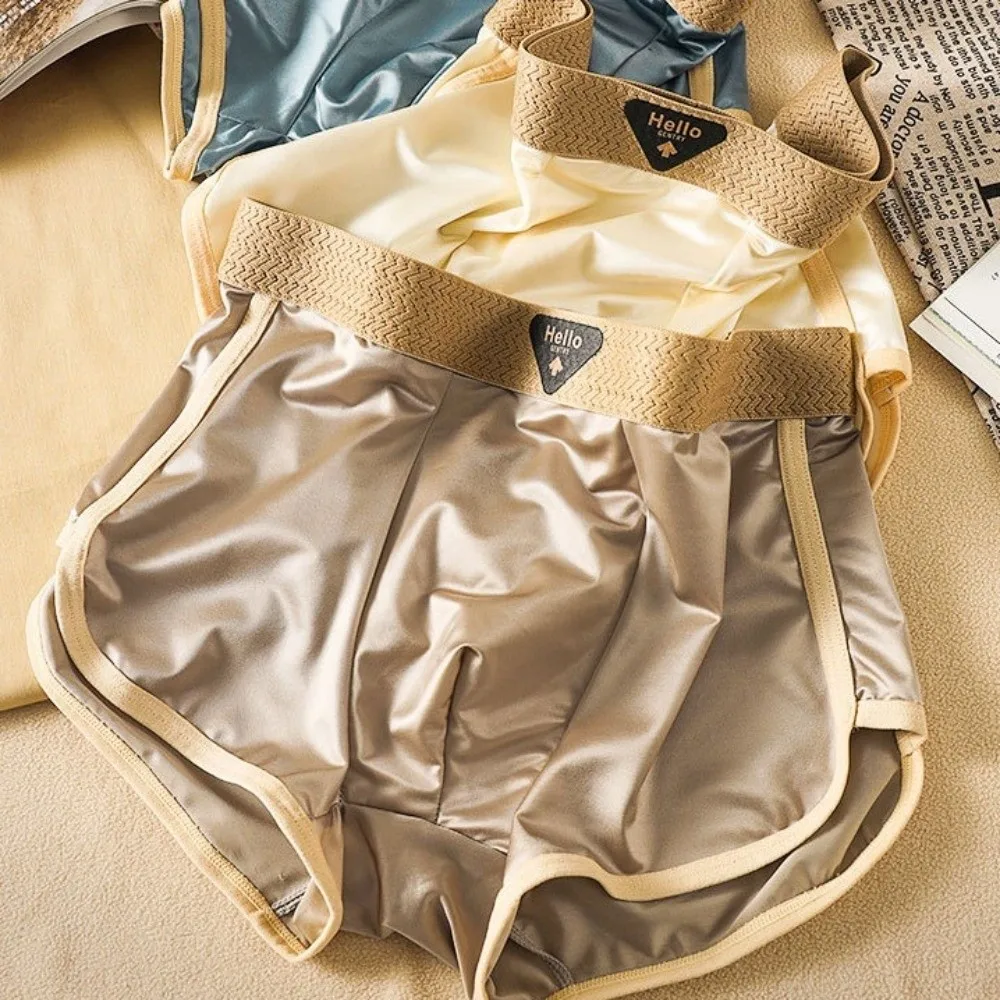 3Pcs Breathable Thin Satin Silk Boxer Briefs Seamless Mid Waist Ice Silk Boxers Lingerie Solid Color Underwear for Men Men