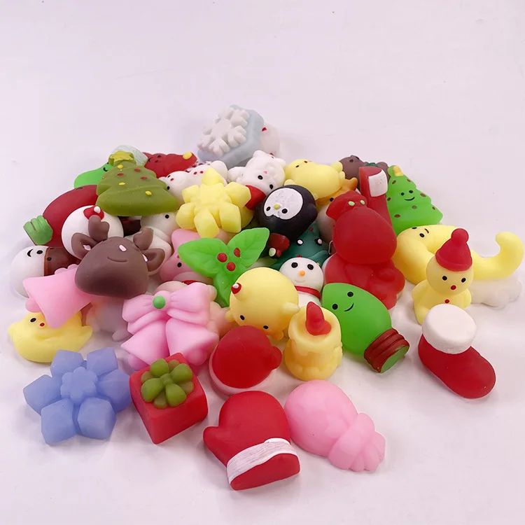 5-50Pcs Kawaii Christmas Mochi Squishies Toys Santa Claus Snowman Squeeze Stress Relief Toys for Kids New Year Christmas Gift